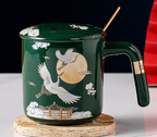 Japanese Traditional Hand Painted Mug - Lotus Crane Cherry Blossom Cup