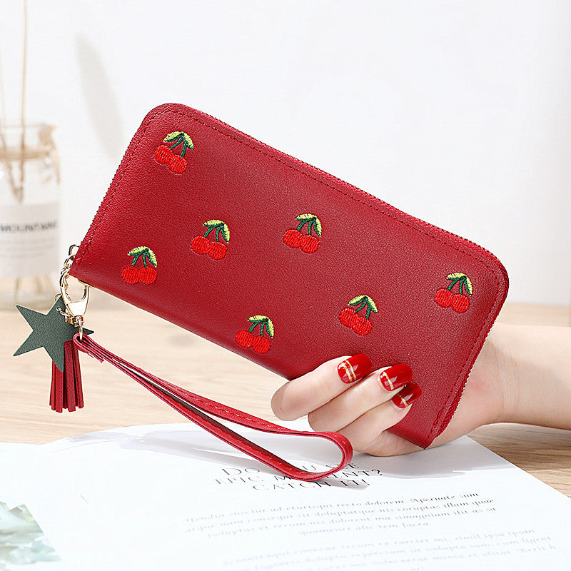 Cherry Embroidery Long Wallet in New Style