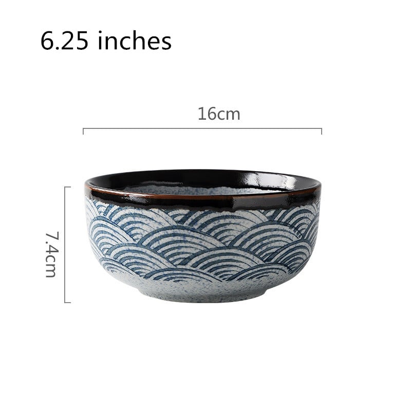 Japanese Traditional Blue Wave Design Plate, Bowl, Cup, & Utensils