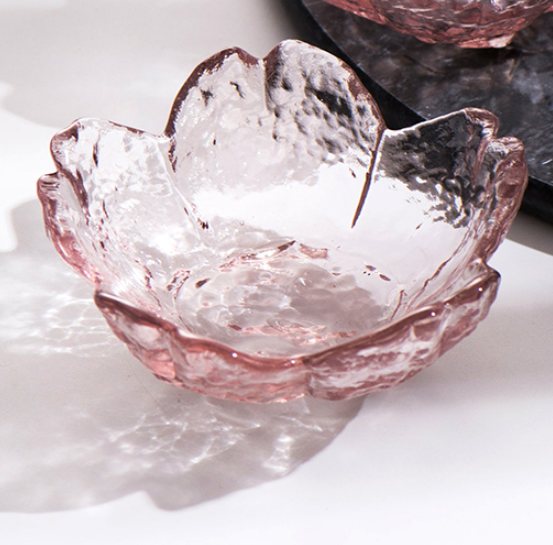 Nordic Gold Inlay Glass Sauce Bowl with Cherry Blossoms