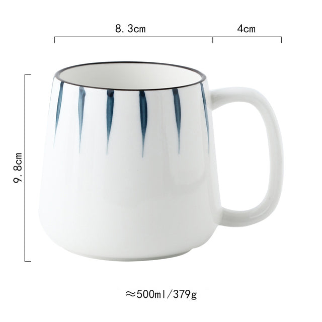 Japanese Large Hand Painted Traditional Blue Indigo Ceramic Mugs