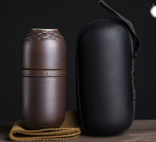 Ceramic Travel Tea Set with Black Clay Cups