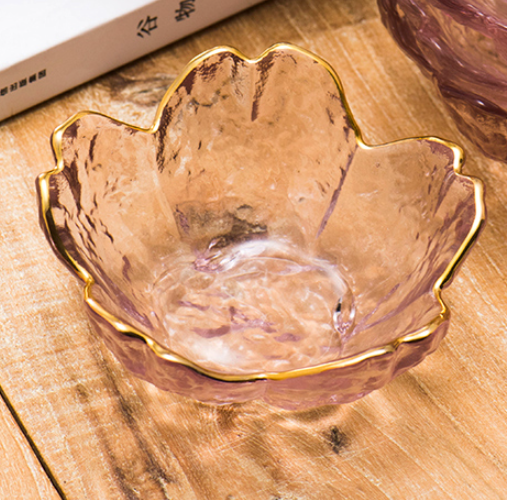 Nordic Gold Inlay Glass Sauce Bowl with Cherry Blossoms