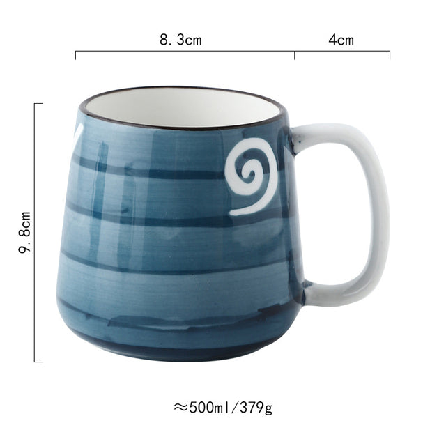 Japanese Large Hand Painted Traditional Blue Indigo Ceramic Mugs