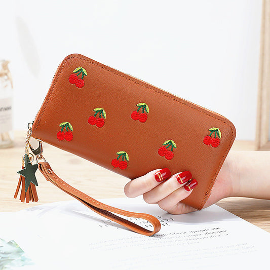 Cherry Embroidery Long Wallet in New Style