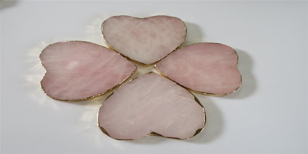 Japanese Natural Rose Quartz Coasters - Pink Crystal Set