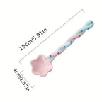 Cherry Blossom Shaped Long Handled Ceramic Spoon - Aesthetic Serving Spoon