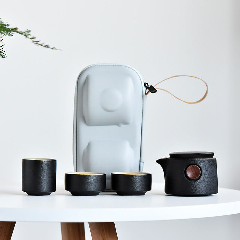 Portable Black Pottery Outdoor Japanese Tea Set Gift