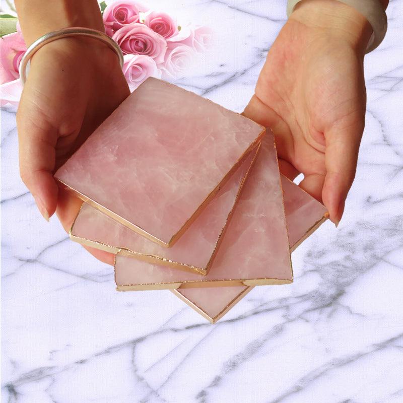 Japanese Natural Rose Quartz Coasters - Pink Crystal Set