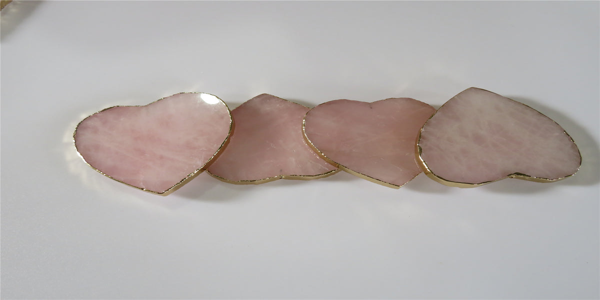 Japanese Natural Rose Quartz Coasters - Pink Crystal Set