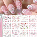 12 Sheets Flower Nail Art Sticker Decals - Spring Pink Peach Blossom Nail Decals Water Transfer Nail Art Supplies Cherry Blossom Flower Nail Accessories for Women Nail Decorations Design.