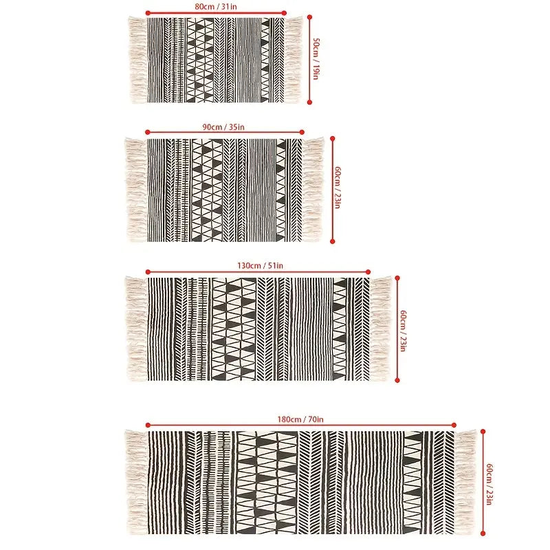 Handwoven Cotton Bohemian Rug with Tassels (1 Piece)