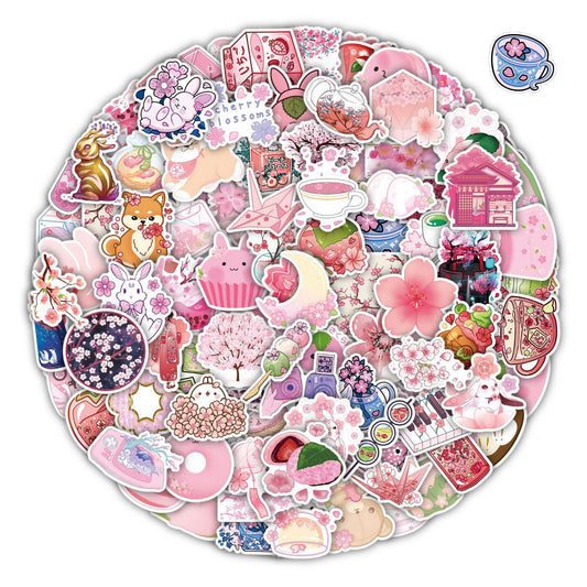 100 PCS Purple Cherry Blossom Waterproof Stickers