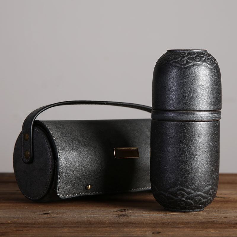 Ceramic Travel Tea Set with Black Clay Cups