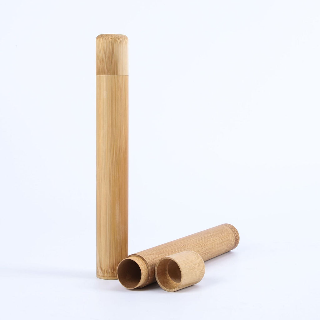 Bamboo Toothbrush Case - Novelty Wooden Teeth Brush soft-bristle Bamboo Fibre Wooden Handle Bamboo Tube Charcoal Set