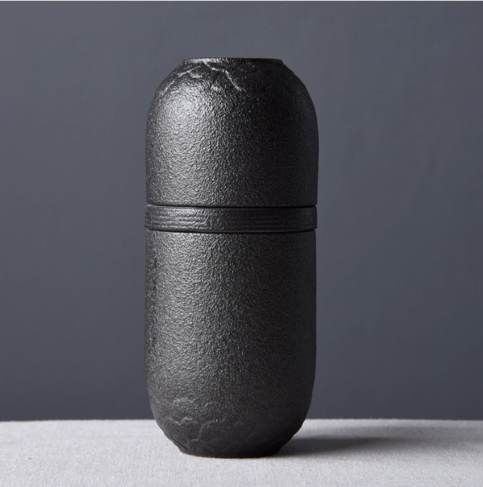 Ceramic Travel Tea Set with Black Clay Cups