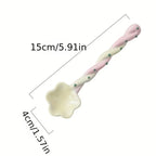 Cherry Blossom Shaped Long Handled Ceramic Spoon - Aesthetic Serving Spoon