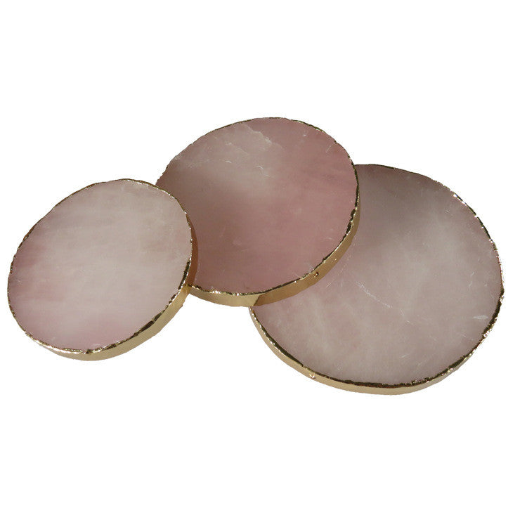 Japanese Natural Rose Quartz Coasters - Pink Crystal Set