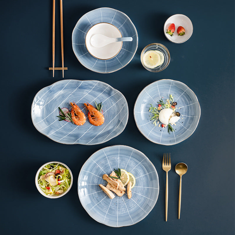 Japanese Underglaze Ceramic Plate Set