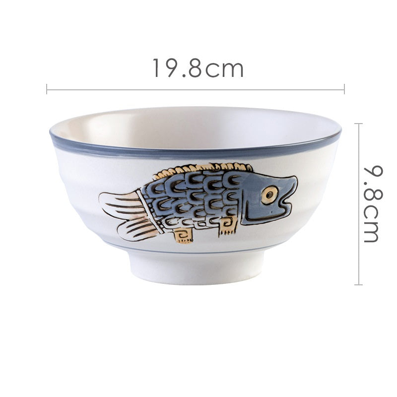 Hand-painted Japanese Underglaze Ceramic Ramen Bowl