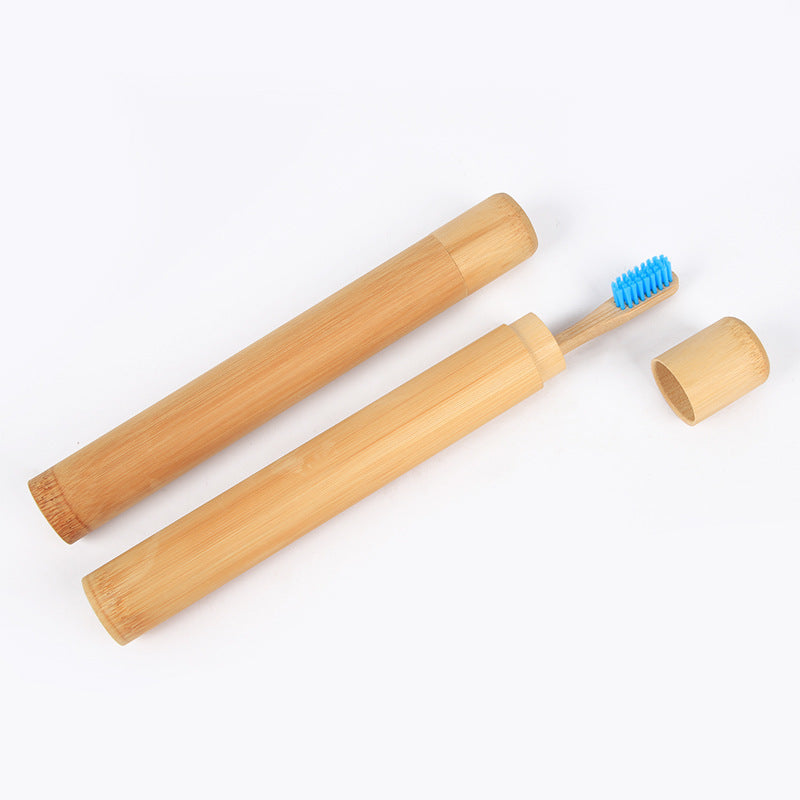 Bamboo Toothbrush Case - Novelty Wooden Teeth Brush soft-bristle Bamboo Fibre Wooden Handle Bamboo Tube Charcoal Set