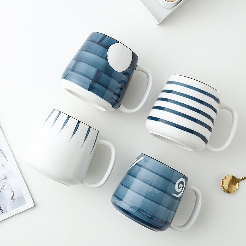 Japanese Large Hand Painted Traditional Blue Indigo Ceramic Mugs