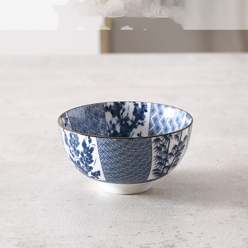 Japanese Traditional Blue Hand Painted Rice Bowls