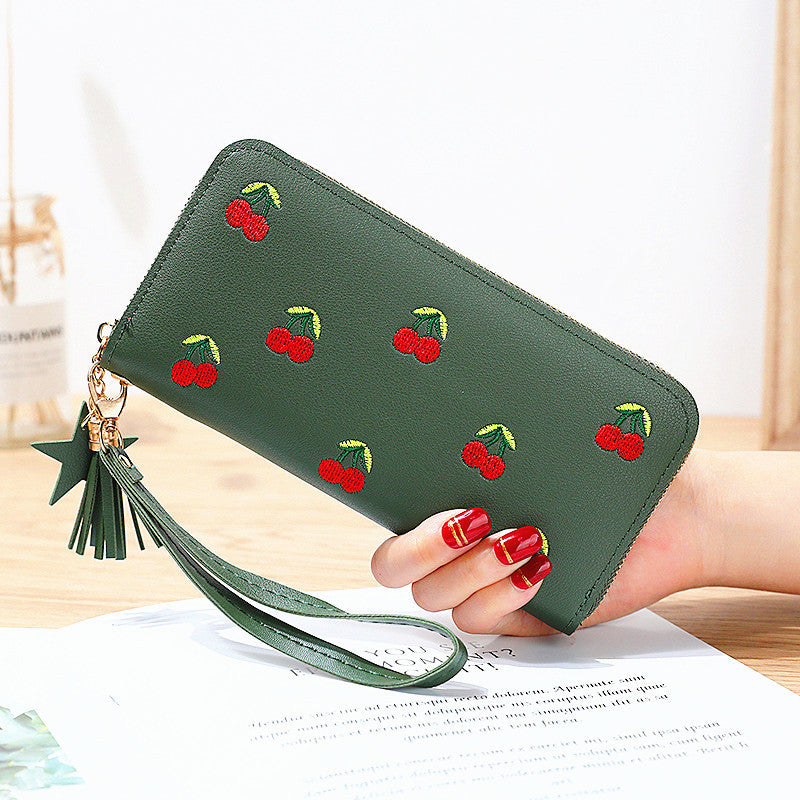 Cherry Embroidery Long Wallet in New Style