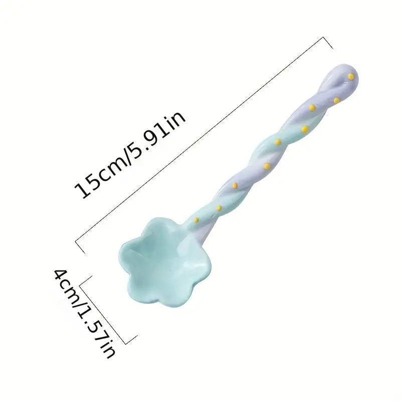 Cherry Blossom Shaped Long Handled Ceramic Spoon - Aesthetic Serving Spoon