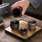 Ceramic Travel Tea Set with Black Clay Cups