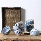 Japanese Traditional Blue Hand Painted Rice Bowls