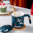 Japanese Traditional Hand Painted Mug - Lotus Crane Cherry Blossom Cup