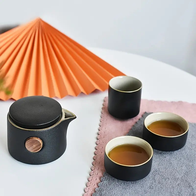Portable Black Pottery Outdoor Japanese Tea Set Gift