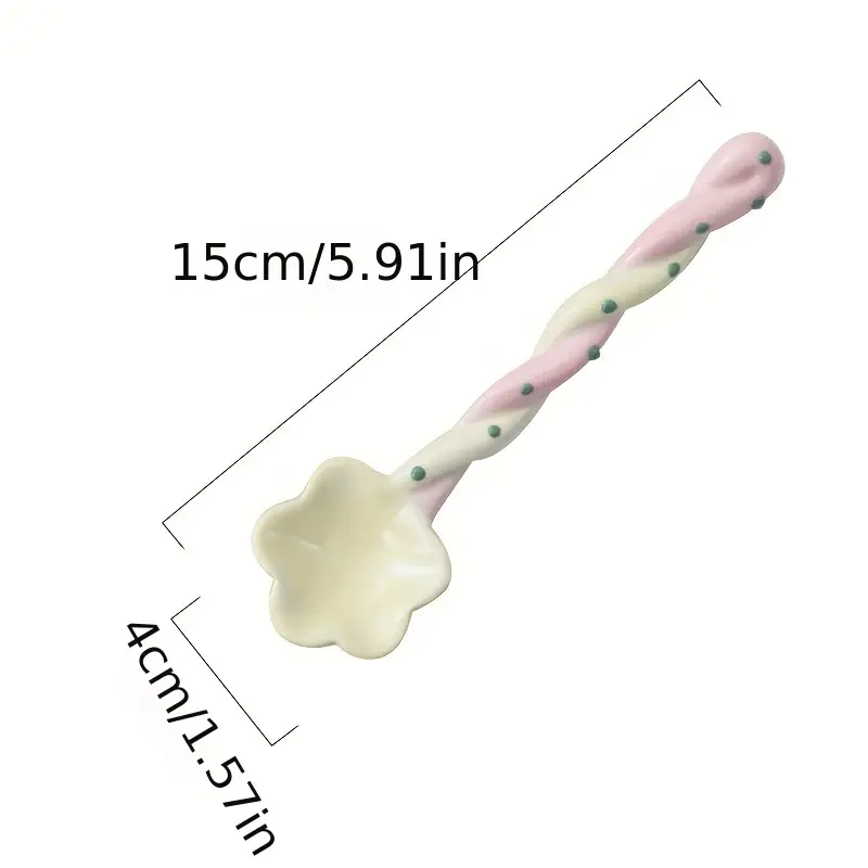 Cherry Blossom Shaped Long Handled Ceramic Spoon - Aesthetic Serving Spoon