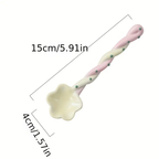 Cherry Blossom Shaped Long Handled Ceramic Spoon - Aesthetic Serving Spoon