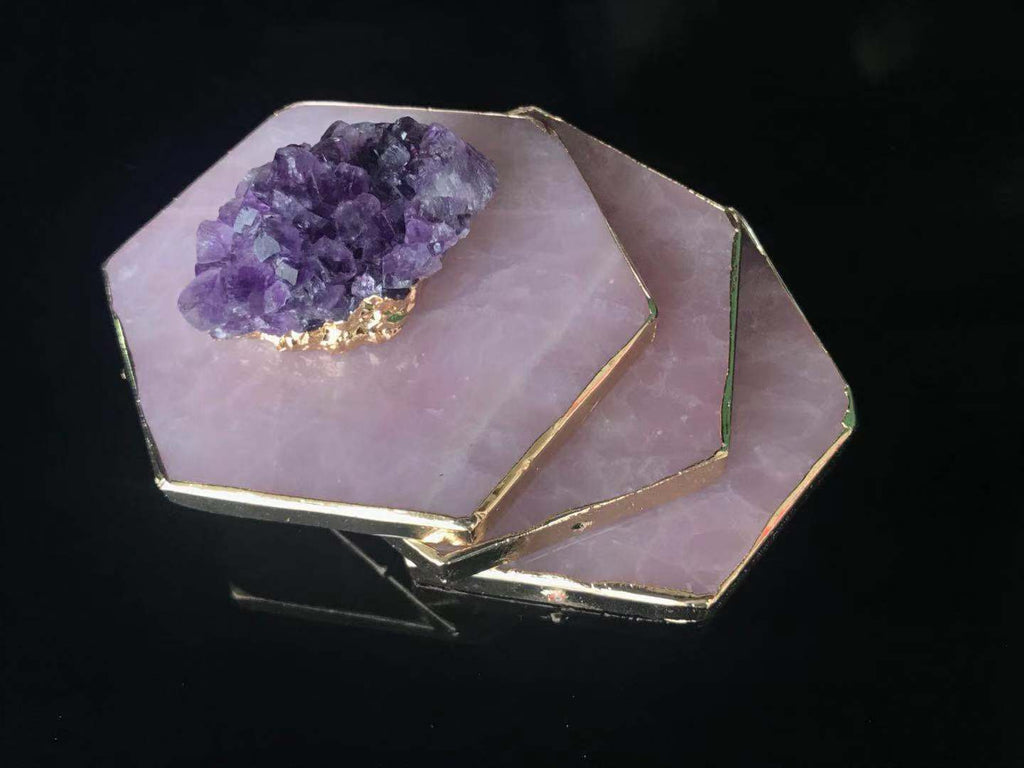 Japanese Natural Rose Quartz Coasters - Pink Crystal Set