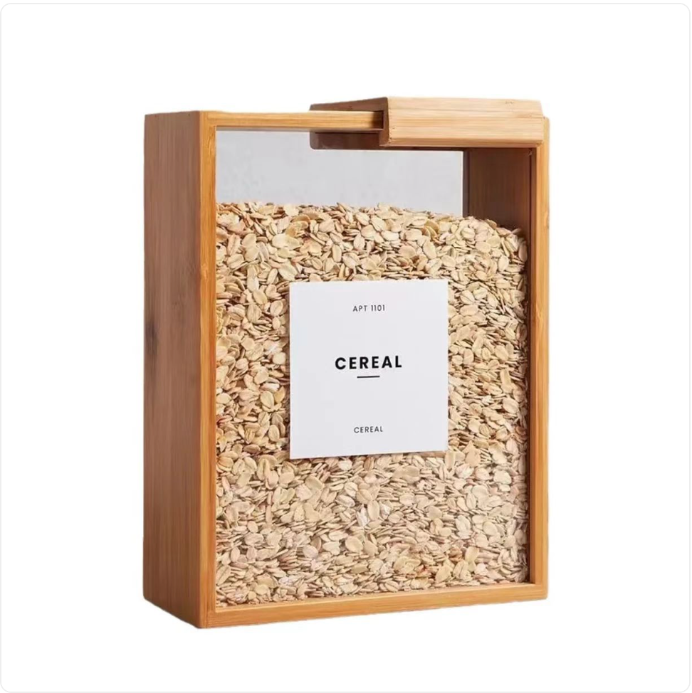 Bamboo Sliding Lid Grain Storage Box - Modern Minimalist Container for Organization