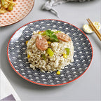 8 inch Plate Set - Traditional Japanese Wave Ripple Dinnerware - 4 Pieces