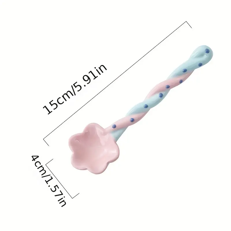 Cherry Blossom Shaped Long Handled Ceramic Spoon - Aesthetic Serving Spoon
