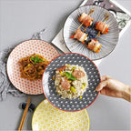 8 inch Plate Set - Traditional Japanese Wave Ripple Dinnerware - 4 Pieces