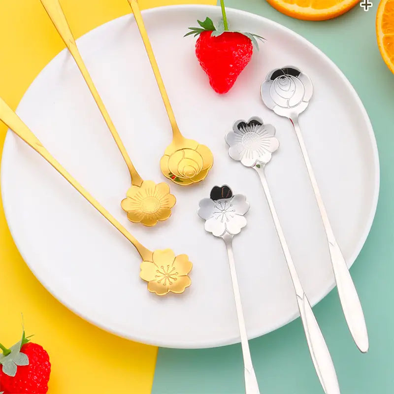 Cherry Blossom Shaped Stainless Steel Dessert Spoon