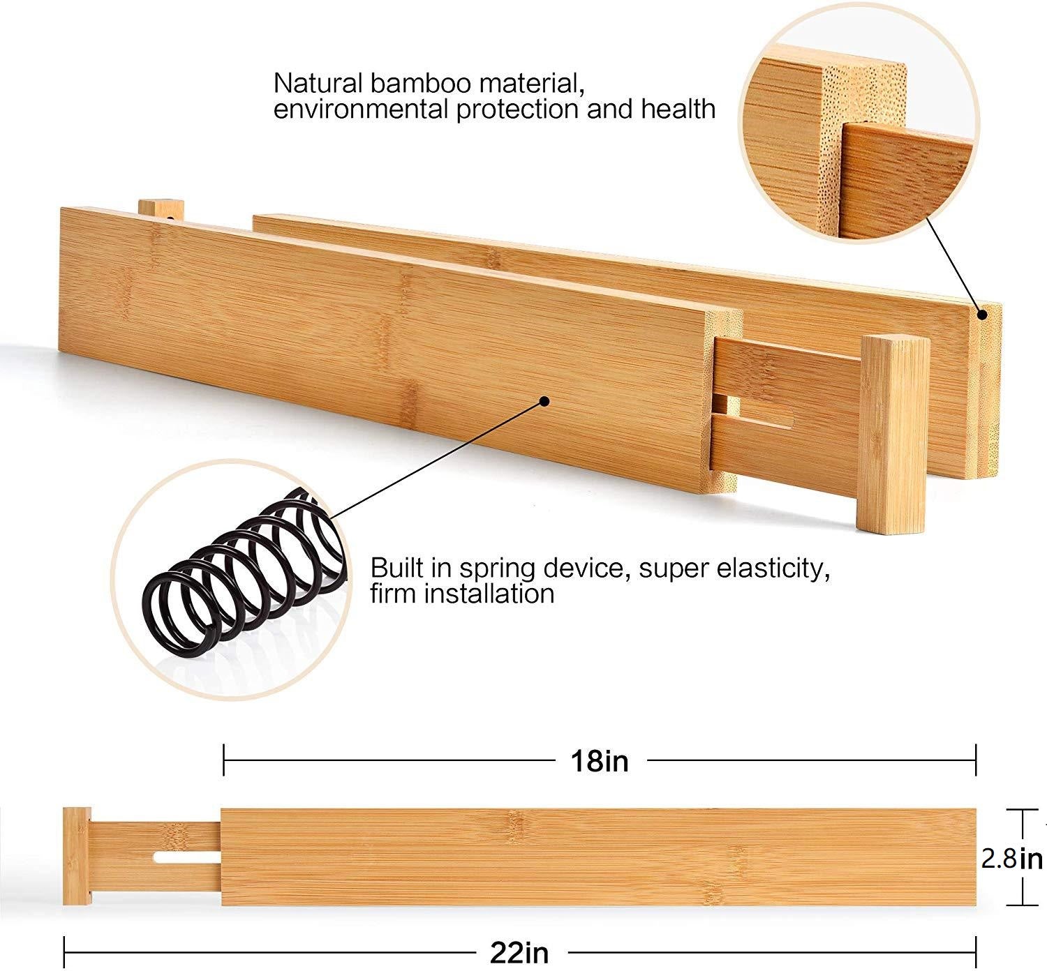 Bamboo Telescopic Drawer Divider for Organizing - Drawer Organizer