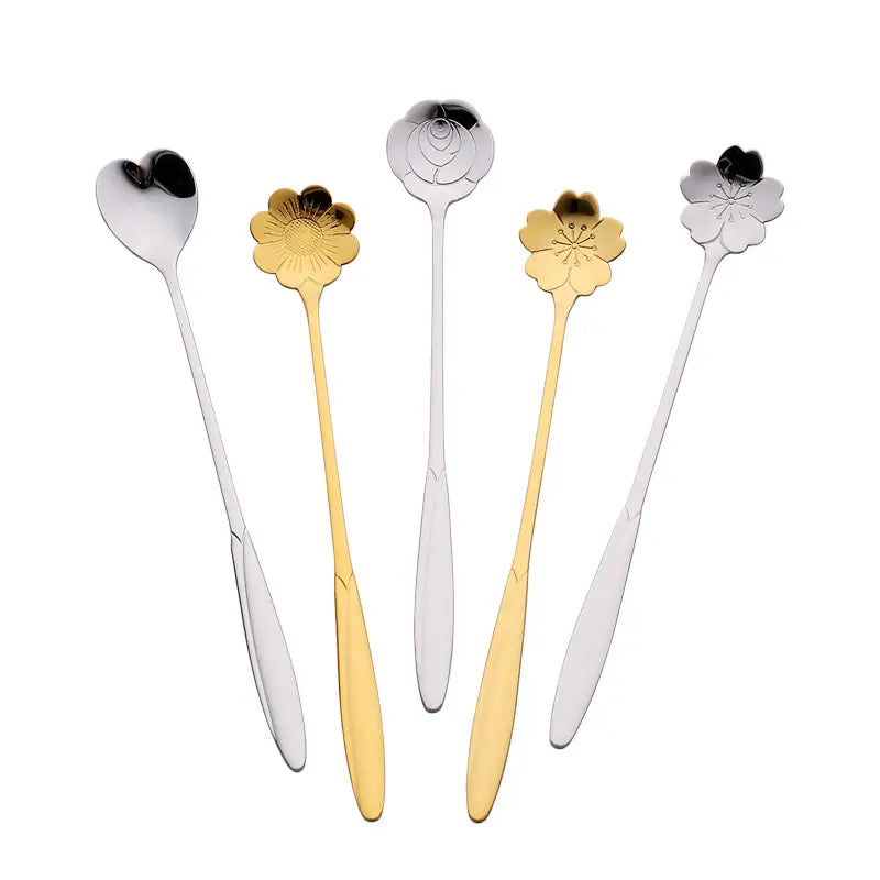 Cherry Blossom Shaped Stainless Steel Dessert Spoon