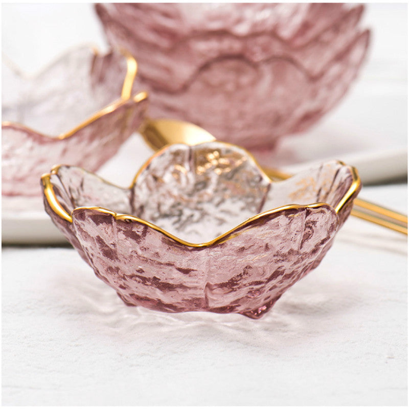 Nordic Gold Inlay Glass Sauce Bowl with Cherry Blossoms