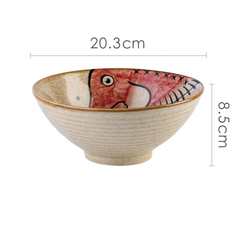 Hand-painted Japanese Underglaze Ceramic Ramen Bowl