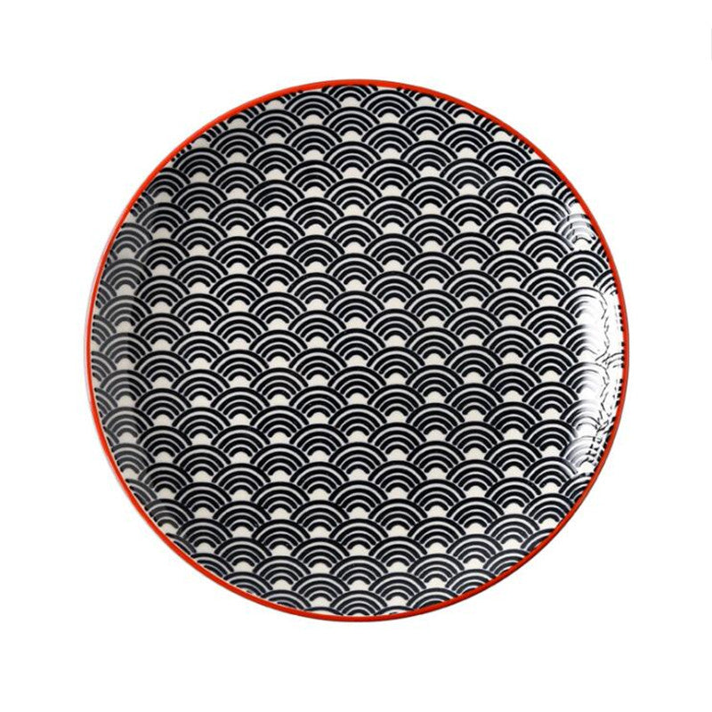 8 inch Plate Set - Traditional Japanese Wave Ripple Dinnerware - 4 Pieces