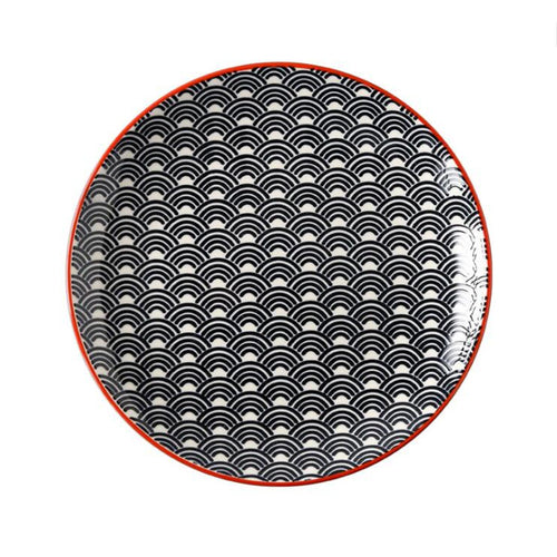 8 inch Plate Set - Traditional Japanese Wave Ripple Dinnerware - 4 Pieces