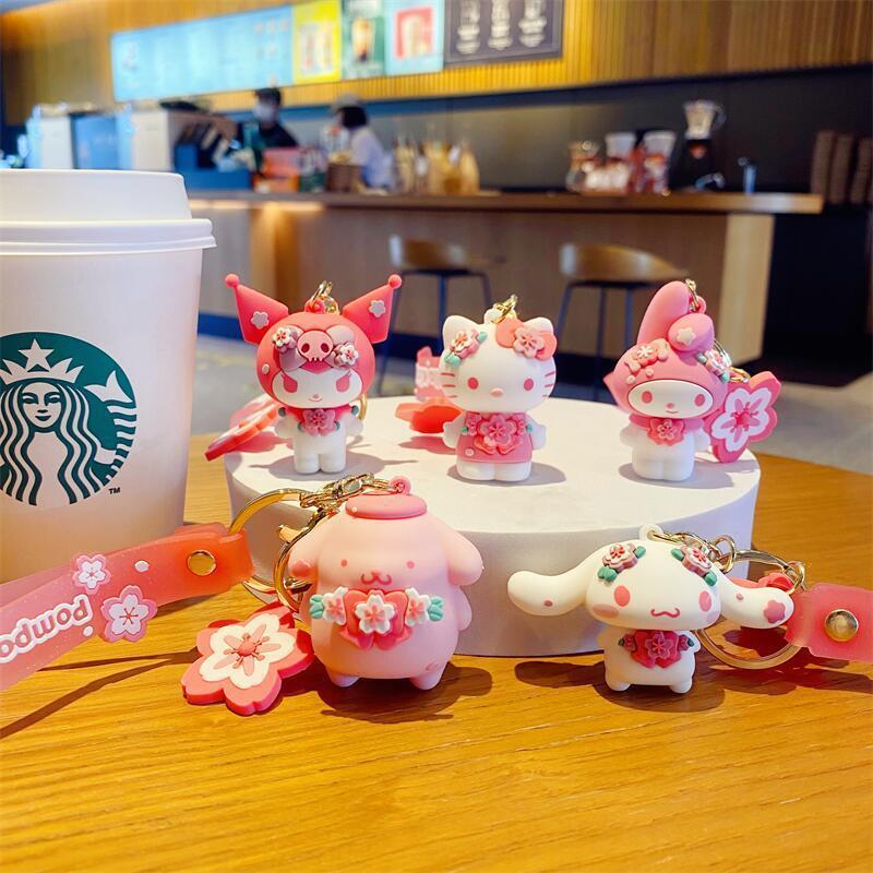Pink Cherry Blossom Sanrio Cinnamoroll Keychain Decor Hello Kitty Accessory Keychain