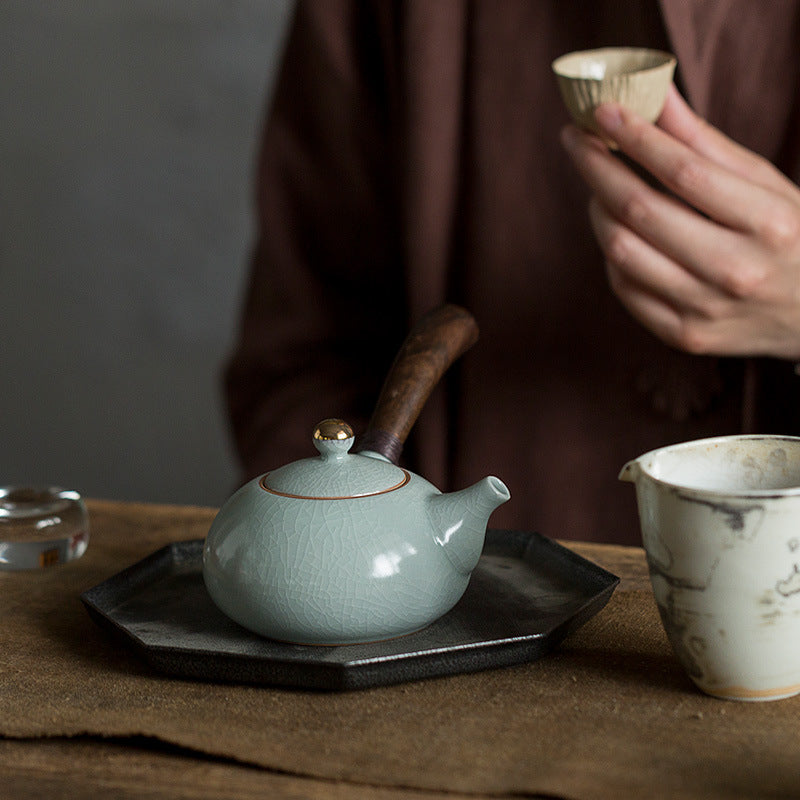 Ceramic Teapot with Ebony Handle for Japanese Tea Set