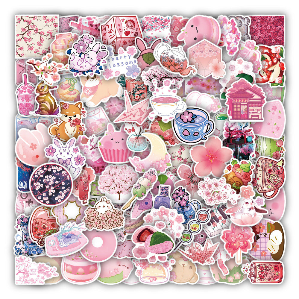 100 PCS Purple Cherry Blossom Waterproof Stickers